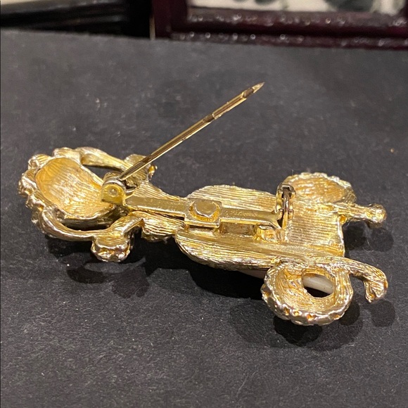 Gold Tone and White Poodle Brooch with AB - Picture 3 of 5